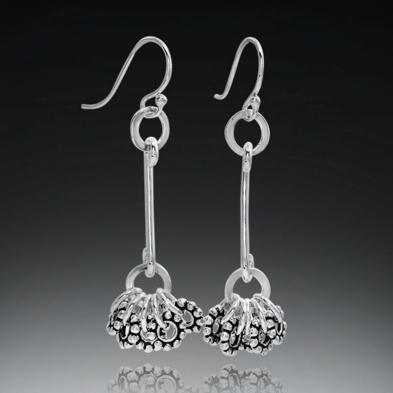 Long sterling silver clover earrings