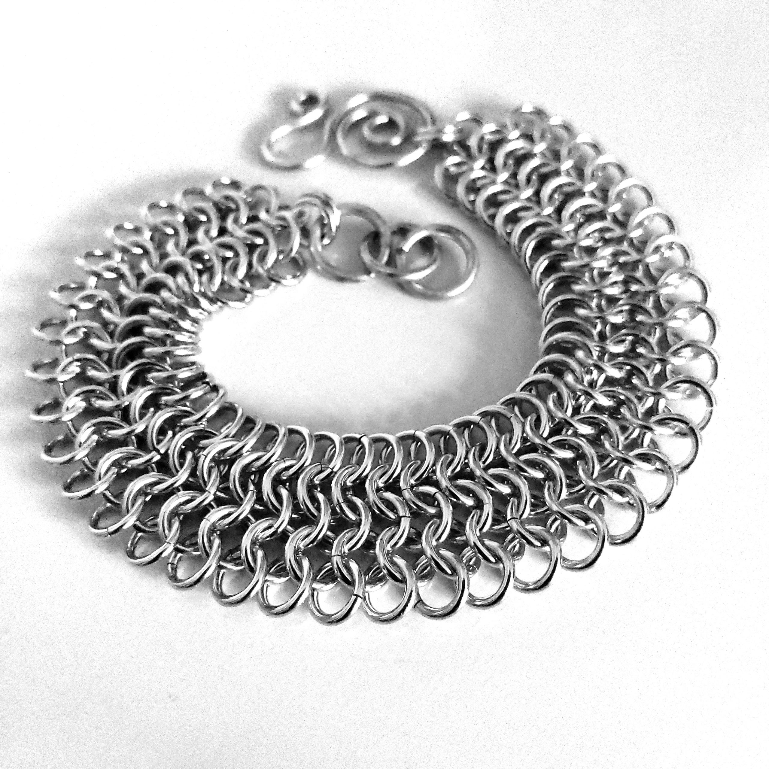 Small wide sterling silver link braclet - Paris